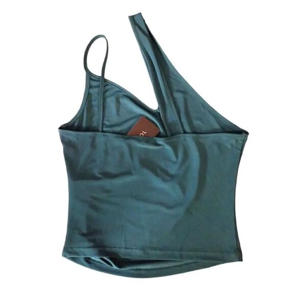 Trendyol Emerald Green One Shoulder Satin Tank Top Medium NWT - Picture 10 of 14